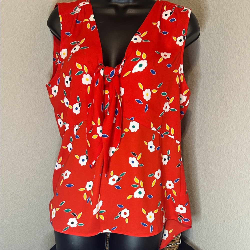 CAbi Vibrant Red Floral Sleeveless Top
